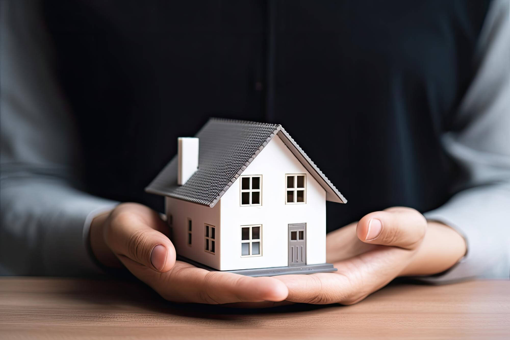 Woman Showing With One Hand Mini House Real State Concept Ai Generative 1